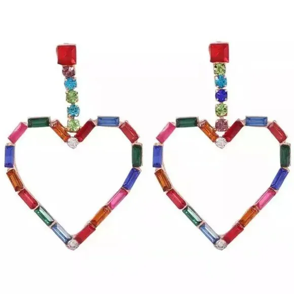 (NEW) HEART Earrings with Crystals in Alloy Gold Color - Picture 1 of 2